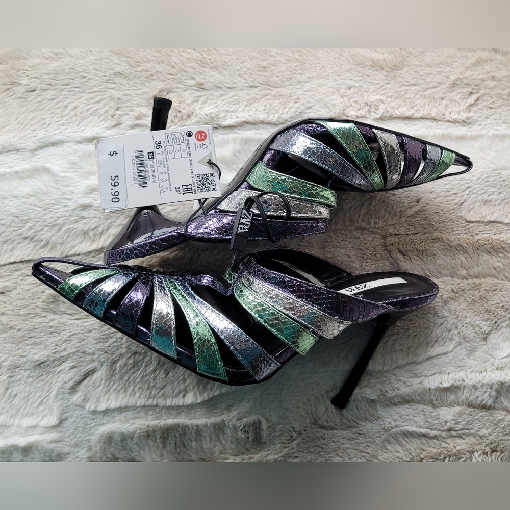 Zara Multicolored 4" stiletto mule heels Size 6 NWT